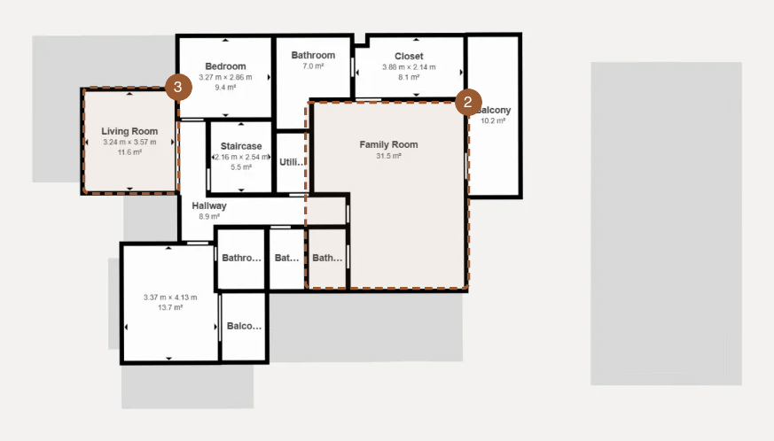 Upper floor plan, Cinematic House Jurerê